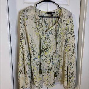 White House Black Market Floral Blouse - Cream and Green